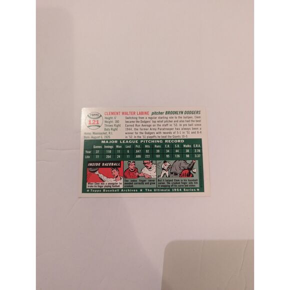 1954 Topps Baseball Archives- #121 Clem Labine Brooklyn Dodgers Pitcher Card - Picture 2 of 2